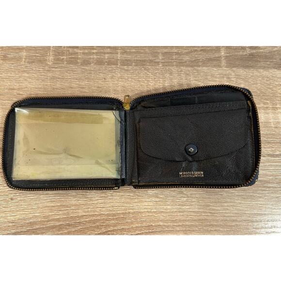 Vtg Morocco Grain American Leather Wallet Bird Floral Tooled Delicate Zip Around - Picture 3 of 10